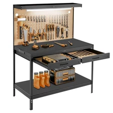 Work Bench, Garage Storage Workbench with Drawers Pegboard, Work Table, A3 St...