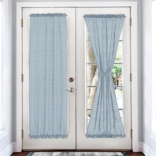 Semi Sheer French Door Curtains 72 Inches Long, Linen Look Rod Pocket Privacy...