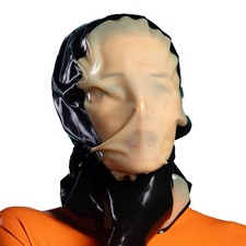 Black Latex Hood Bag Clear Face Loose Rubber Mask Fetish Clubwear BDSM Unisex