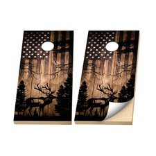 Premium Cornhole Vinyl Wraps - 3M Decal- Hunting Deer - Rustic Patriotic Elk