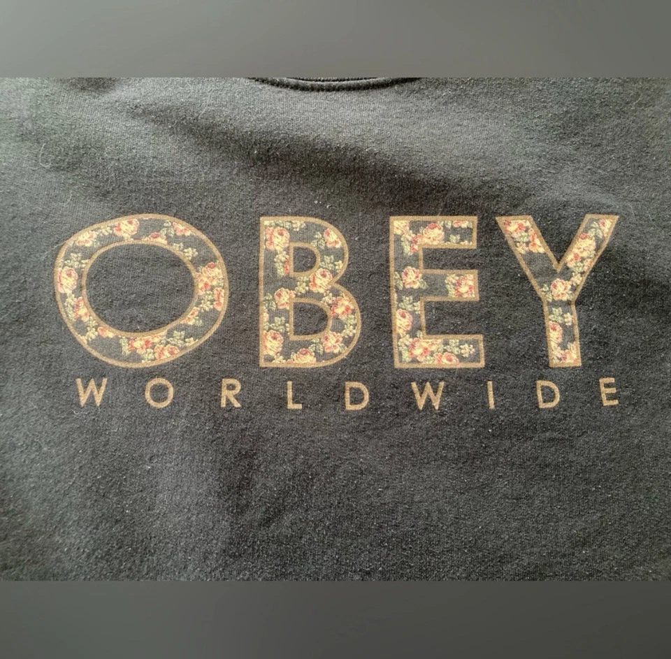 女式 Obey 卫衣黑色中号圆领花卉字母 — 第 3/4 张图片