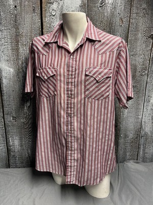 ELY CATTLEMAN Western Shirt Men's Large Red Striped Pearl Snap Cowboy