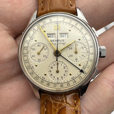 Vintage Benrus Sky Chief Triple Date Chronograph Calendar 1940'S Valjoux 72c