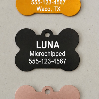 Custom Laser Engraved Dog Bone Pet ID Tag Personalized Name Phone Number