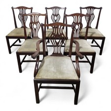 Antique mahogany dining chairs set - carved set of 6 Chippendale chairs & carver