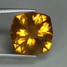 7.37 Cts Fancy Cushion Cut 100  Natural AAA Imperial Golden Yellow Citrine