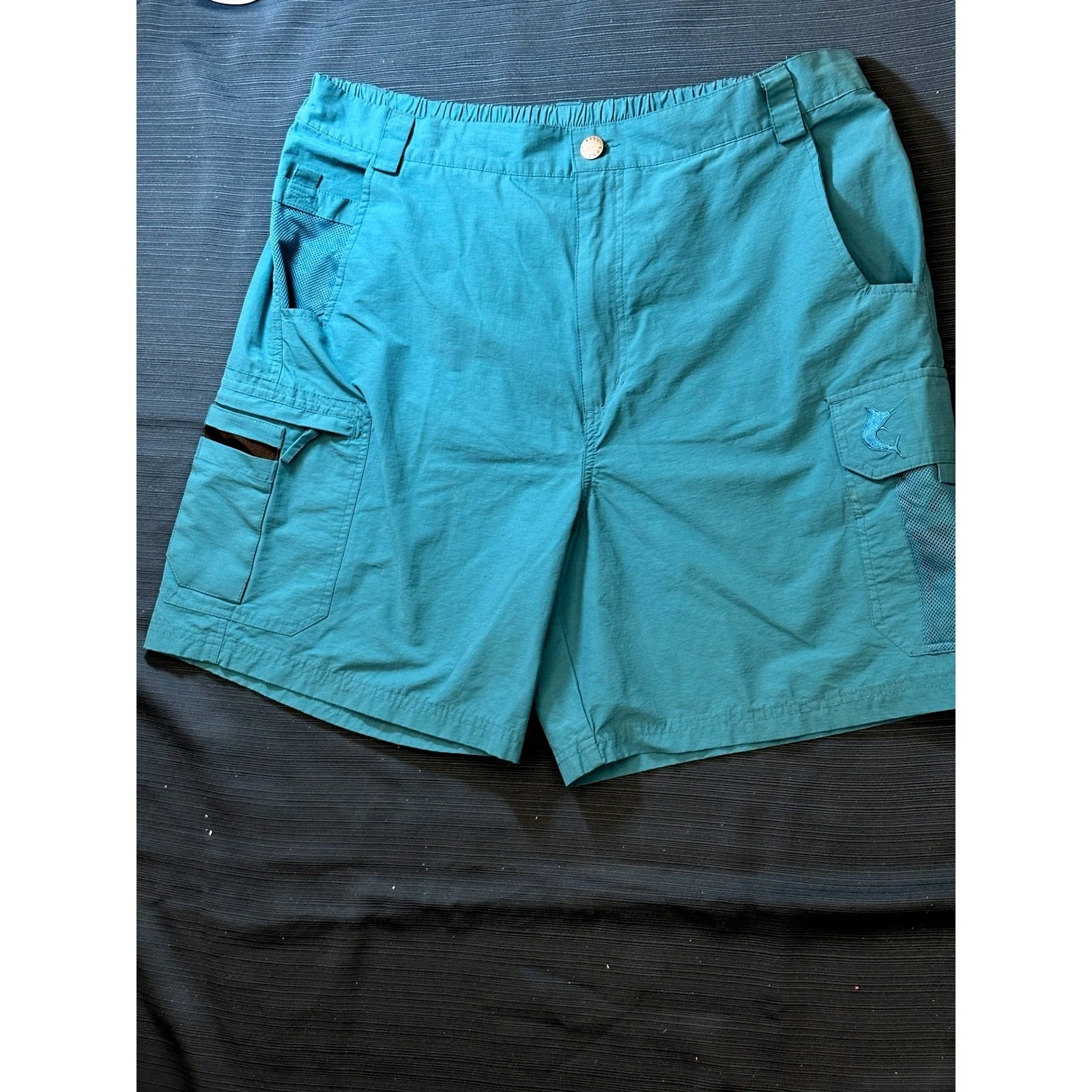 Reel Legends Mens Teal Blue Cargo Fishing Shorts Size Large Cotton Nylon Ripstop