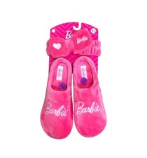 NEW Barbie Mattel Memory Foam Slippers Headband Set Size XL 9.5-10.5 Hot Pink