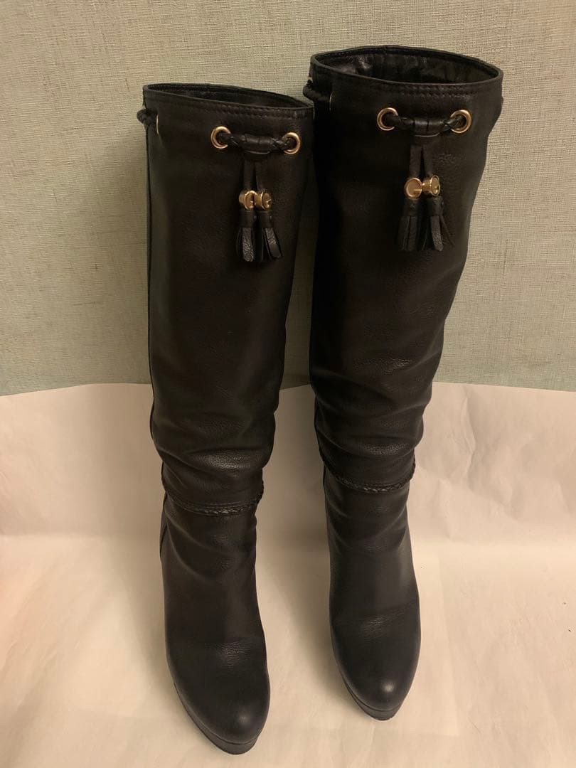 GUCCI Boots Heel Long Leather Black EU36/US6 116444c