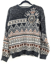 Sears The Mens Store Vintage Abstract Geometric Grandpa Sweater 80s Korea Med