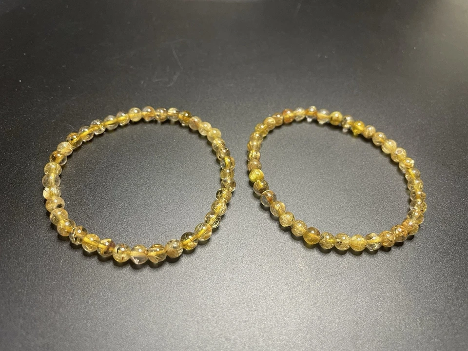 Pulsera de cuentas redondas de cristal de cuarzo rutilado oro natural de 5 mm AAAAA Foto 2 de 4