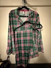 Pajamas Flannel Fleece Green Pink Plaid 2 PC Top Pants Size Large