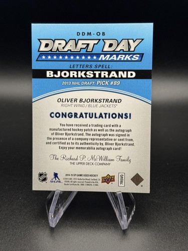 2016-17 Upper Deck SP Game Used Oliver Bjorkstrand Draft Day Marks "O" DDM /35 - Bild 2 von 2