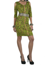 JAWBREAKER PUNK ROCK SEXY 80 NEON LIME LEOPARD ZIPPER FITTED GREEN DRESS DRA2424