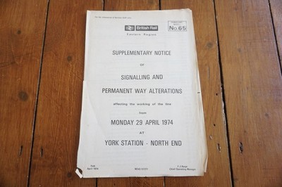 1974 Eastern York Station Signal Box Railway Signalling Diagram Notice Map