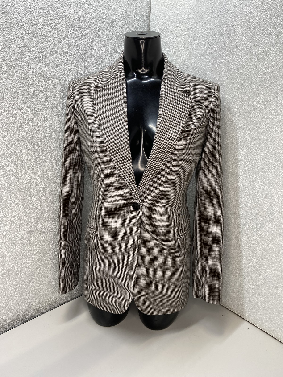Theory Womens Blazer Jacket Multicolor Size 2 Waisted Houndstooth Wool Blend