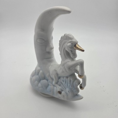 EMSON PORCELAIN MOON UNICORN Statue FIGURE Spinning Plays Music Mechanical Works