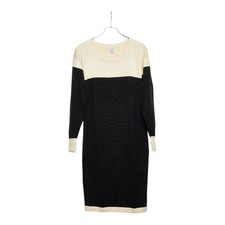 Chanel Bicolor Knit Dress Cotton Black Cream Size S Chest 17.7 in Length 38.2 in