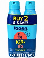 Coppertone Kids Sunscreen Spray SPF 50 Water Resistant 5.5 oz  2 pack 