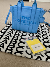Marc Jacobs The Tote Bag Mini Blue Pebbled Leather Tote Zip Strap Dust Bag