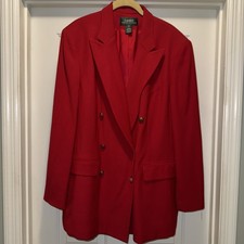 Lauren Ralph Lauren Classic Double Breasted Red Blazer Jacket Gold Buttons 16W