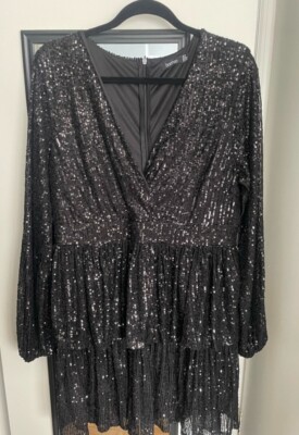 boohoo sequin dress plus size boohoo Women's Plus Size Disc Sequin Wrap Flare Sleeve Dress