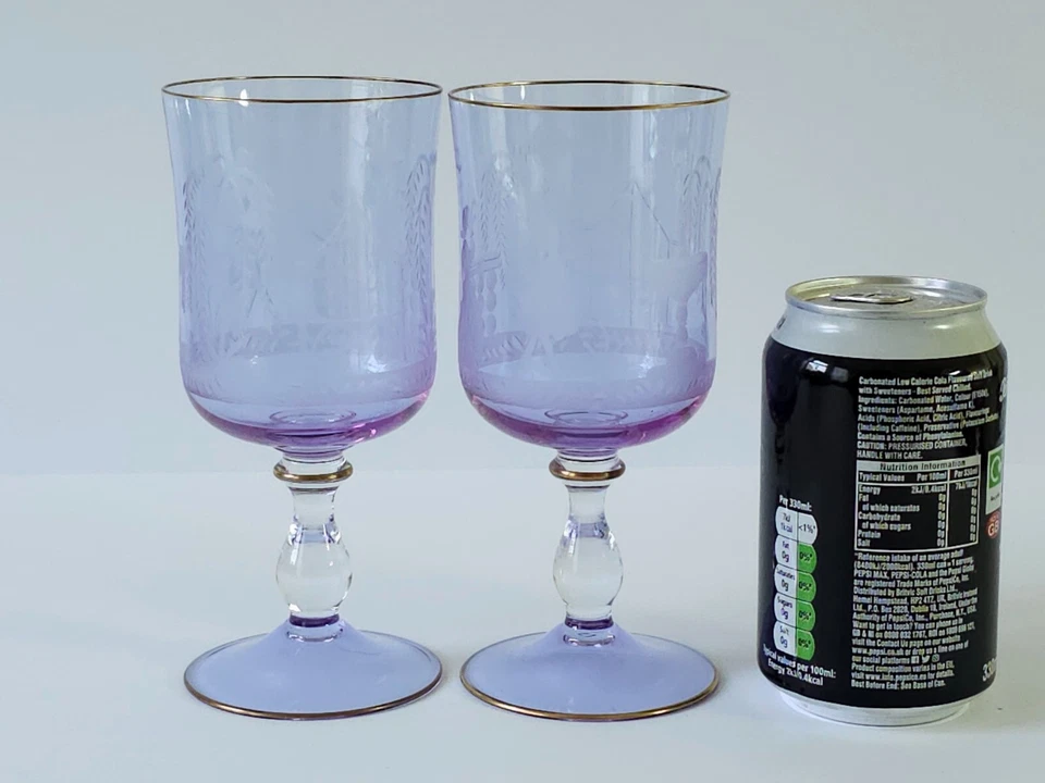 Pair of MURANO ETCHED WINE GLASSES   17.cm tall #2 - Image 3 of 4