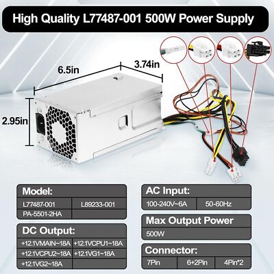 500W PSU Power Supply L77487-001 L89233-001 Fits HP 280 G8 Pro Z2