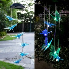 Blue Butterfly LED Color-Changing Power Solar Wind Chimes Yard Home Garden Decor