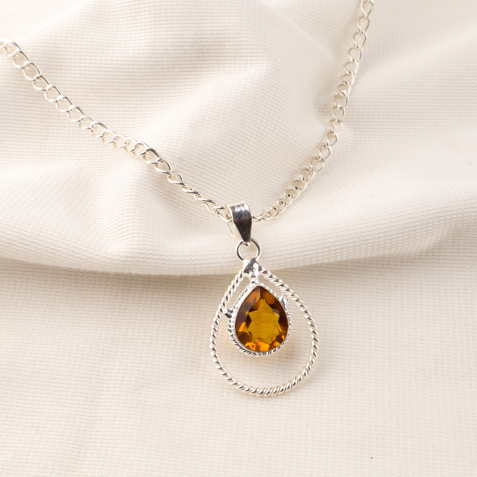 November Pear Citrine Silver Handcrafted Valentine Pendant Jewelry