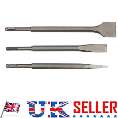 3pc SDS Heavy Duty Plus Hammer Chisel Drill Bit Set High Grade Steel UK