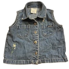 Vintage OshKosh B'gosh Girls Denim Vest Size 4 Embroidered Flowers Floral Casual