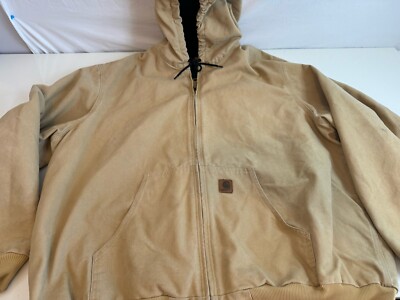 Carhartt Jacket Men's 3XL Khaki Tan Duck Canvas Lined Hooded Full