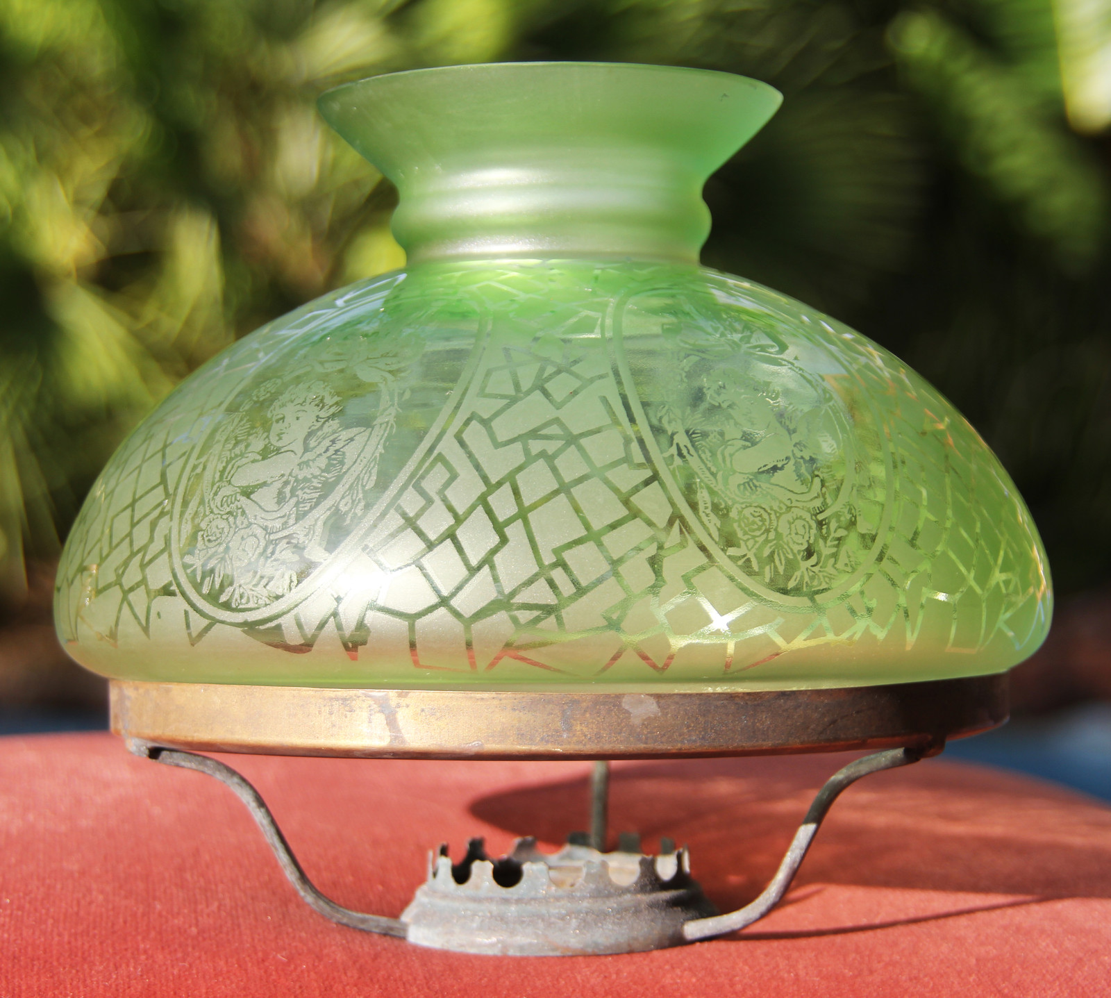 OIL LAMP SHADE Vesta Shade 7 3/8" Cupid Etched Green eBay