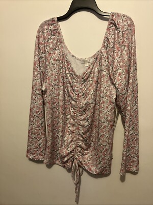 BKK Chance Women s Pink Gray Floral Scrunched Tie Blouse Plus 3x Juniors