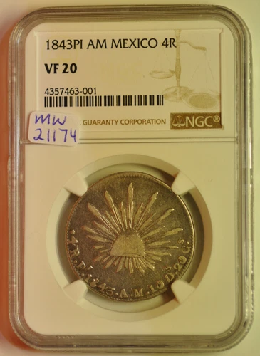 mw21174 Mexico; Silver 4 Reales 1843 Pi AM  NGC VF20  KM#375.8