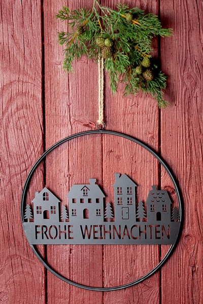 "Gilde HäNger Rund \"Winterdorf\" Schwarz Metall Kordel Winter Weihnachten"-image