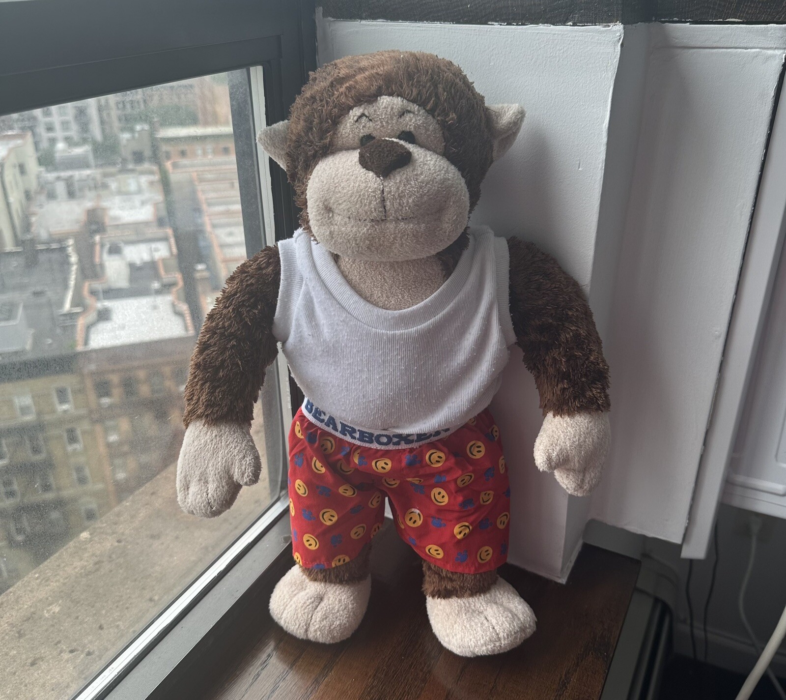 Retired Build-A-Bear 18 Brown Chimpanzee Plush Stuffed Ape in Boxer Outfit