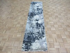 2'5 x 10 Runner Hand Knotted Gray Modern Abstract Oriental Rug With Silk G15401