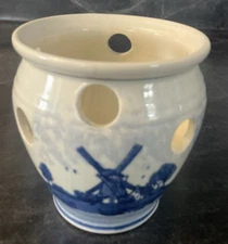 VTG Delfts Blauw Planter Pot Blue Hand Painted Holland Windmill Crazing READ