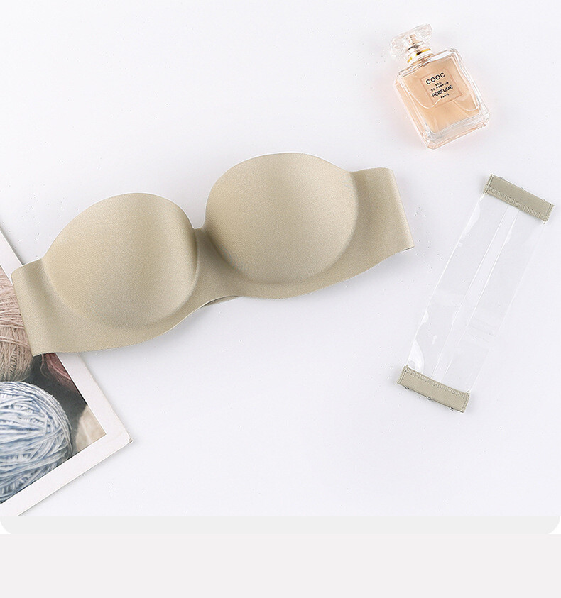 Strapless Padded Gathering Pushup Bra Backless Dress Invisible Clear