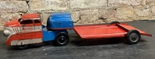 Vintage 1940's Wyandotte Metal Lowboy Flatbed Trailer & Truck w/ Winch - Toy Set
