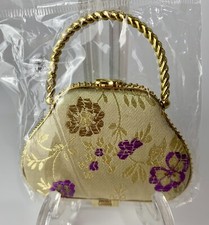 Compact Mirror - Purse/Handbag Shape - New in Package - Satin Flower Fabric 