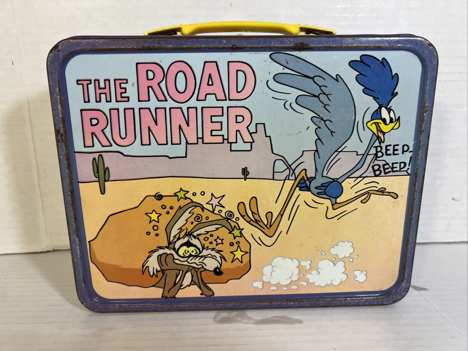 1970 Metal Road Runner Lunchbox Matching Yellow Thermos Lunch Box