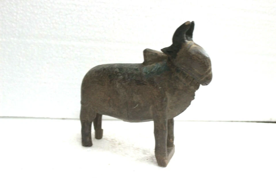 Figura Nandi de madera tallada a mano decoración del hogar indio vintage coleccionable Foto 3 de 4