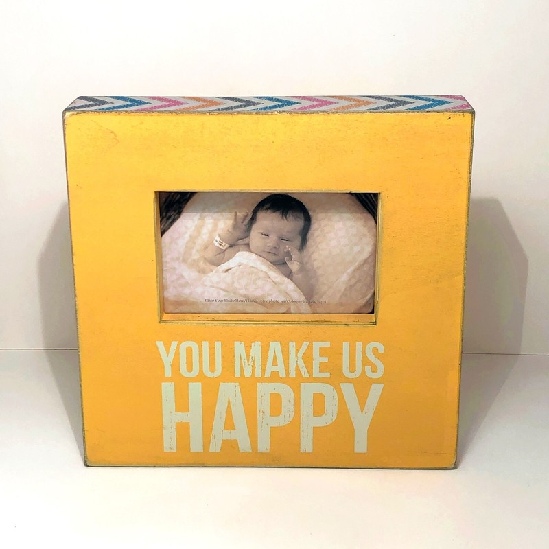 Primitives by Kathy Wood Baby Box Frame: You Make Us Happy-Yellow-Wall/Shelf