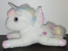 Vintage Commonwealth White Blue Sequins Collar Unicorn Stuffed Plush 18" W