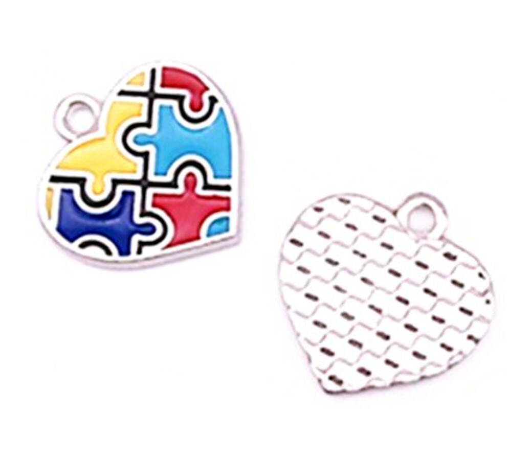 10 Autism Awareness Charms Heart Puzzle Piece Aspergers Jewelry Lot of