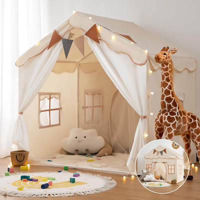 2-in-1 Kinder Spielhaus Zelt für Mädchen & Jungen - Indoor Kleinkindzelt mit Beleuchtung &
