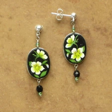 Hand-Crafted-Painted Flower Earrings-White Roses-Made in Peru-Fair Trade Jewelry